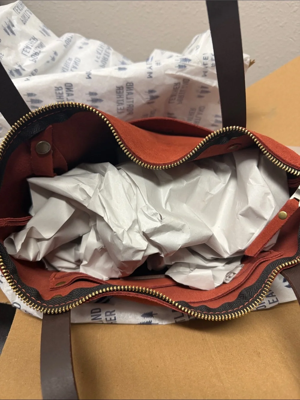 Portland Leather Cinnabar Suede Small Leather Tote